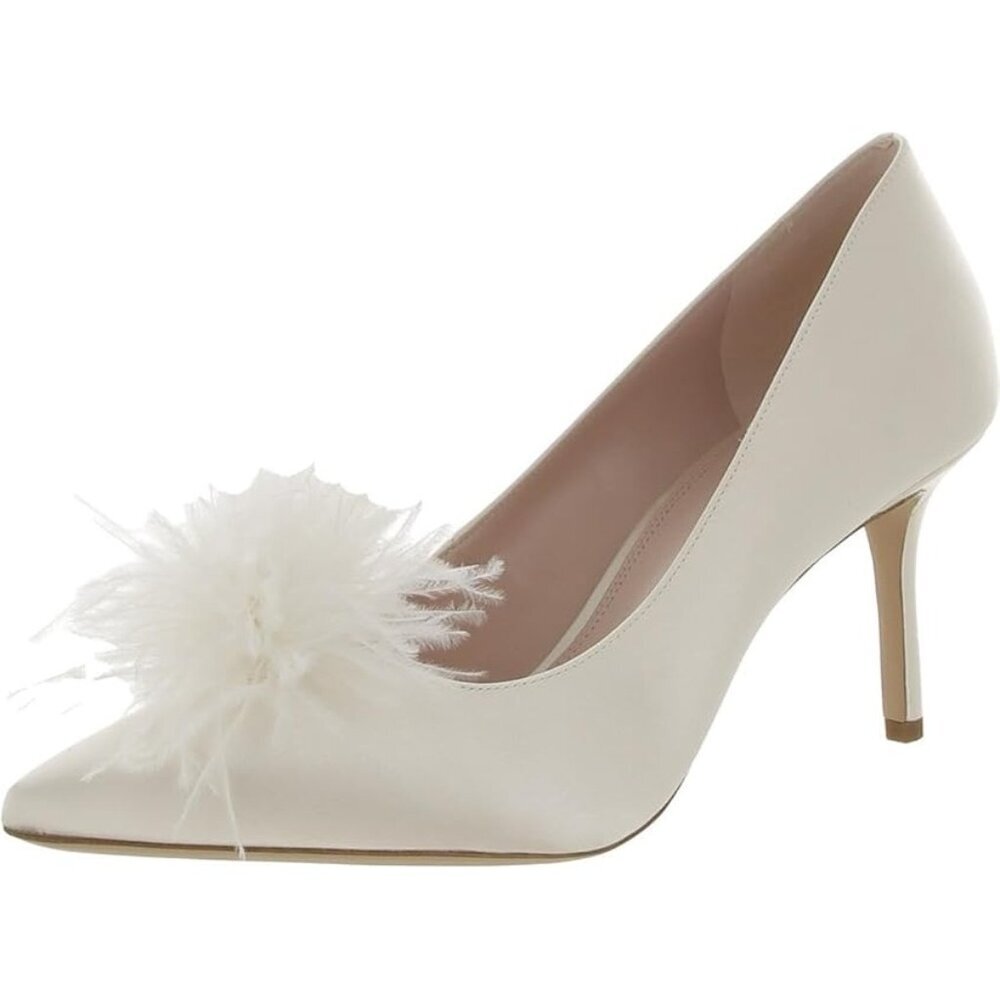 New Kate Spade New York Ivory Feather Marabou Stiletto Pumps Satin Shoes Sz 10